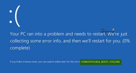 Correction de l'erreur d'écran bleu UNMOUNTABLE_BOOT_VOLUME Windows 10