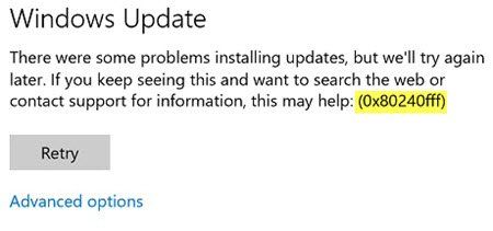 Коригирайте грешка в Windows Update 0x80240FFF