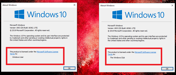Windows 10에서 등록된 소유자 및 조직 정보를 변경하는 방법