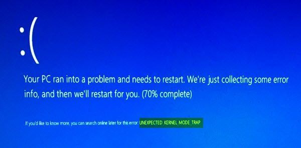 Erreur UNEXPECTED_KERNEL_MODE_TRAP sous Windows 10