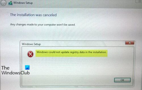 Windows ne peut pas mettre à jour les données du registre pendant l'installation