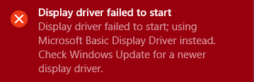 Visningsdrivrutinen kunde inte startas på Windows 10 - Svart skärm visas