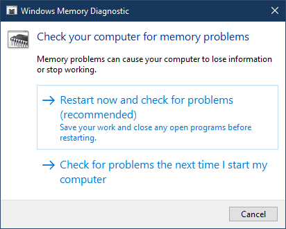 Windowsin muistin diagnostiikkatyökalu