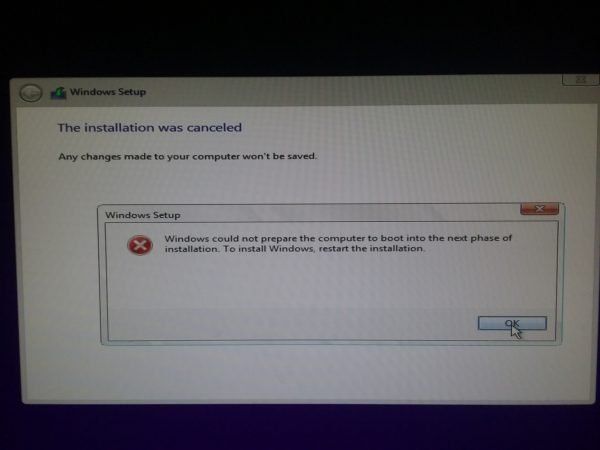 Windows n'a pas pu préparer l'ordinateur à démarrer dans la phase suivante de l'installation