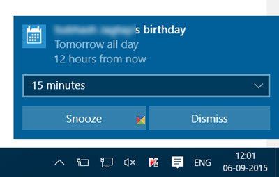 Изключете известията за приложението Календар в Windows 10