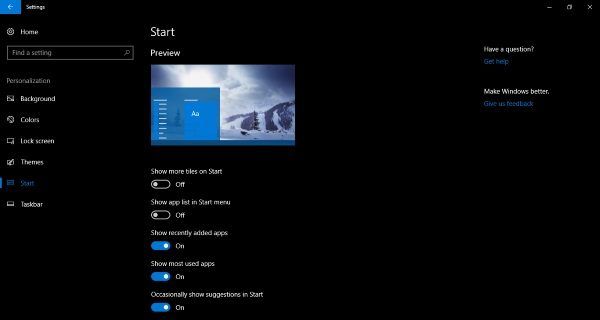إخفاء قائمة التطبيقات من قائمة بدء Windows 10