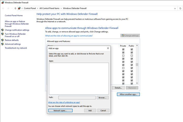 Adăugați un program la paravanul de protecție Windows 10