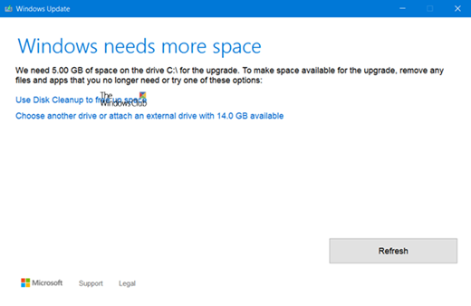 Windows memerlukan lebih banyak ruang: Kemas kini Windows 10 dengan storan luaran