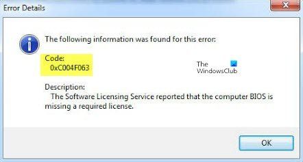 Comment réparer l'erreur d'activation de Windows 0xc004f063 dans Windows 10