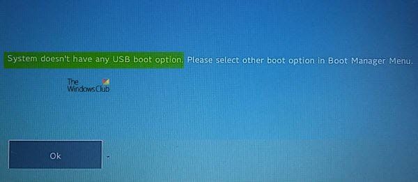 El sistema no té cap error d’opció d’arrencada USB a Windows 10