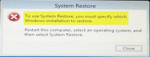 Süsteemitaaste kasutamiseks peate määrama, millise Windowsi installi taastada