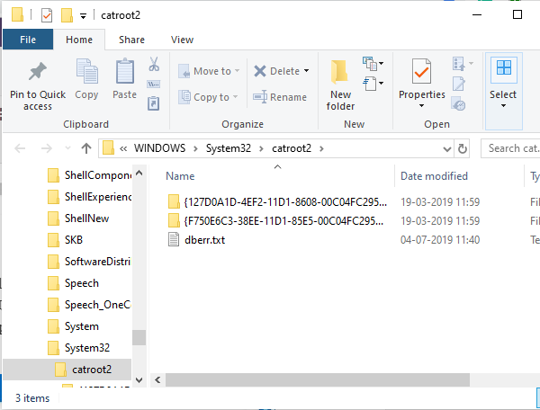 Dossier Catroot2 de Windows Update