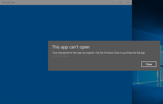 Windows 10 でこのアプリの試用期間が終了しましたというエラー