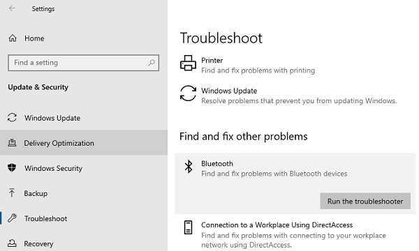 Windows 10의 Bluetooth 문제 해결사