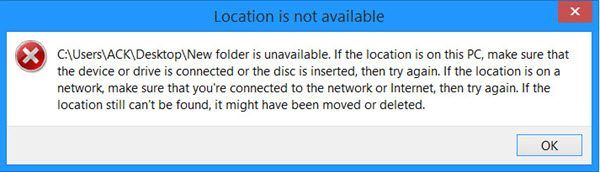 L'emplacement du bureau n'est pas disponible dans Windows 10