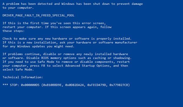 DRIVER_PAGE_FAULT_IN_FREED_SPECIAL_POOL di Windows 10