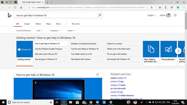 Obtenez de l'aide dans Windows 10 en continu