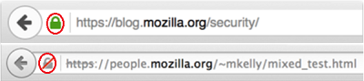 Ebaturvalise ühenduse ikooni keelamine Firefoxi brauseri aadressiribal