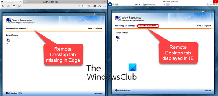 RDWEB-etätyöpöytä-välilehti puuttuu Edge-selaimesta Windows 10: ssä