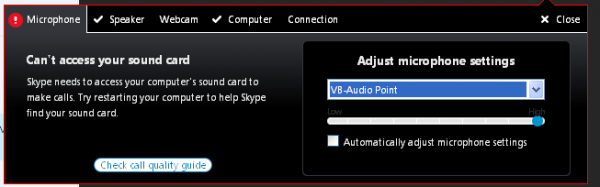 Skype ei voi käyttää äänikorttia
