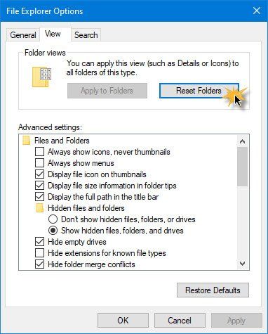 Windows unustab kaustavaate sätted