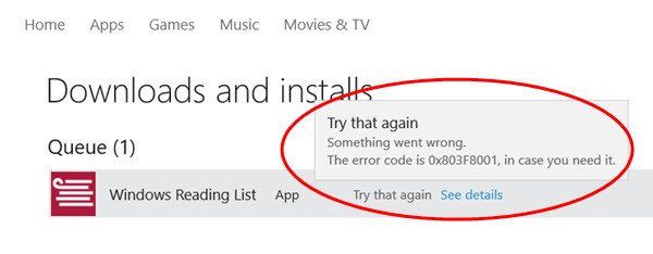 Bir sorun oluştu 0x803F8001 / 0x87AF000B Windows 10 Store hatası