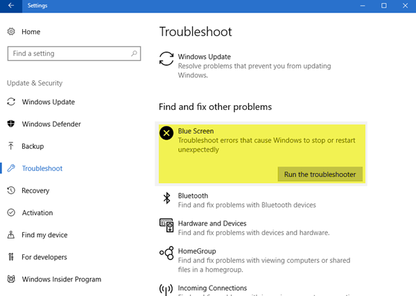 Windows 10 инструмент за отстраняване на неизправности със син екран