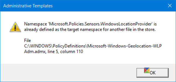 L'espace de noms est déjà une erreur définie lors de l'ouverture de l'éditeur de stratégie de groupe dans Windows 10
