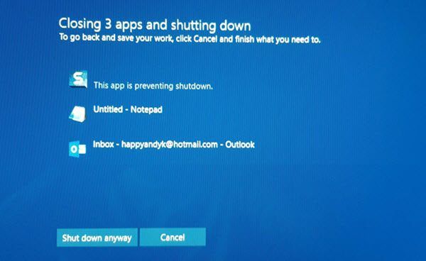 Nonaktifkan aplikasi ini mencegah pesan shutdown di Windows 10