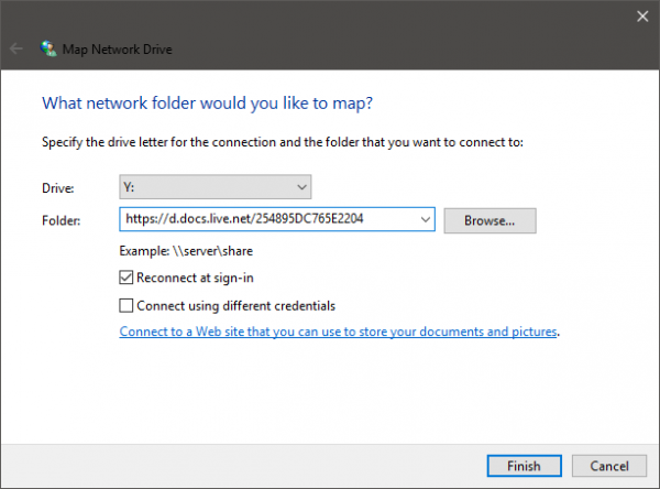 Petakan OneDrive ke pemacu rangkaian dalam Windows 10
