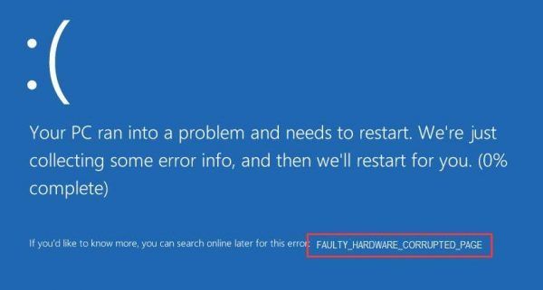 BSOD FAULTY_HARDWARE_CORRUPTED_PAGE operētājsistēmā Windows 10