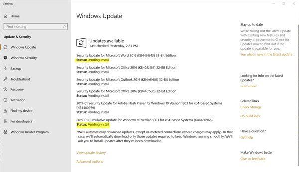 Windows Update -tila Odottaa asennusta tai latausta, Alustus, Lataus, Asennus, Odottaa asennusta