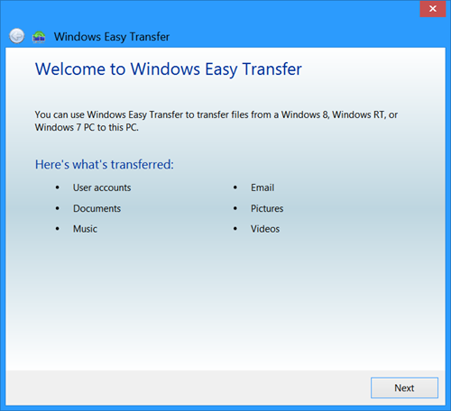 Transfert d'un profil utilisateur vers Windows à l'aide de Windows Easy Transfer