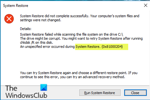 إصلاح خطأ استعادة النظام 0x81000204 على نظام التشغيل Windows 10