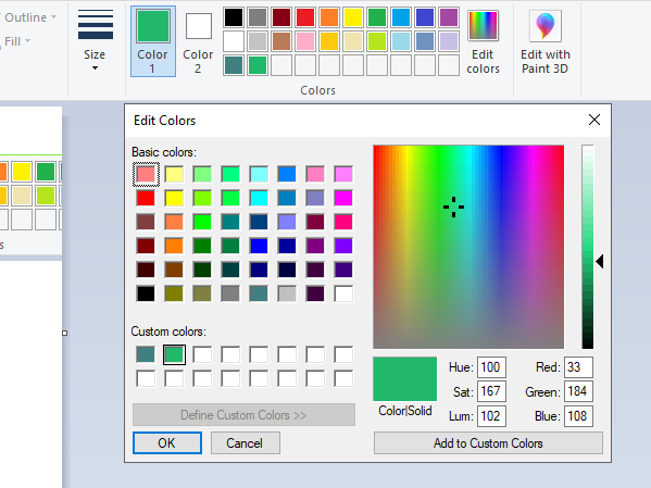 Προσθήκη χρωμάτων στην παλέτα χρωμάτων MS Paint
