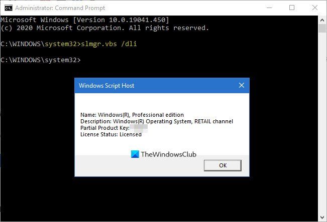 controlla il codice Product Key di Windows 10