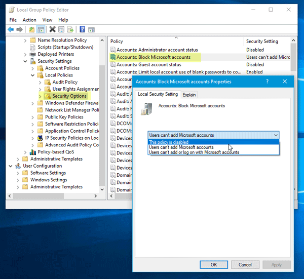 Uutta Microsoft-tiliä ei voi luoda tai lisätä Windows 10: ssä