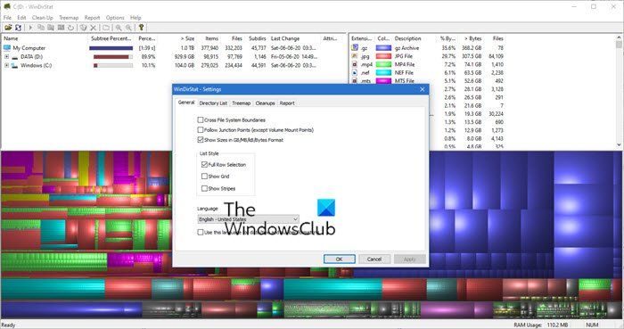 WinDirStat - Trình phân tích dung lượng ổ đĩa miễn phí và Trình xem thống kê sử dụng cho PC Windows