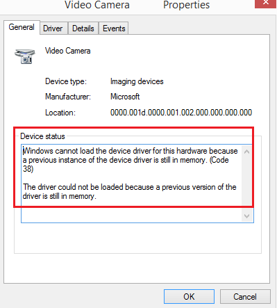 Windows ei voi ladata laitteiston laiteohjainta, koodi 38