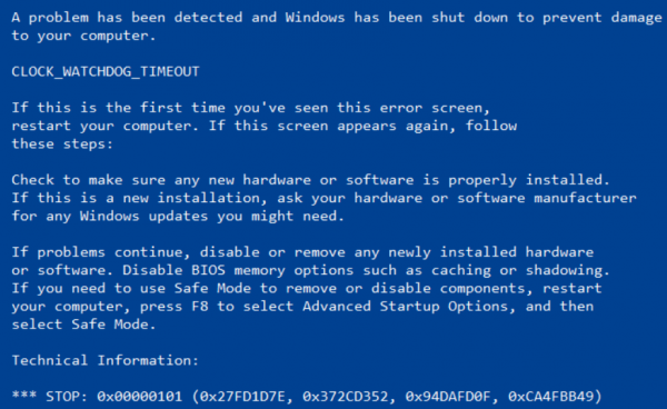 CLOCK_WATCHDOG_TIMEOUT Грешка в синия екран на Windows 10