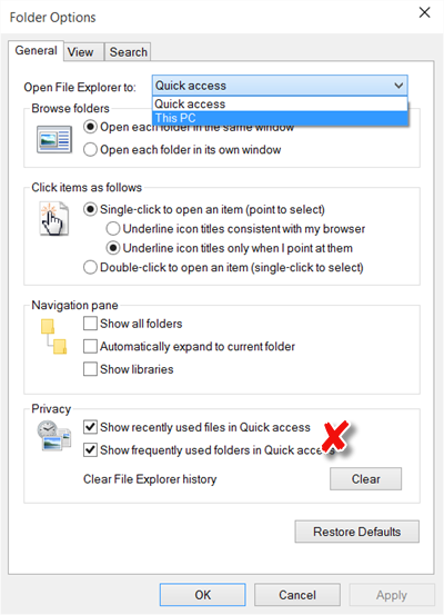Kiirjuurdepääsu keelamine Windows 10 File Exploreris