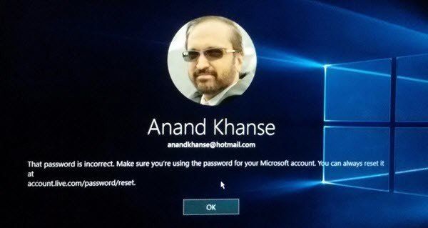 Ce mot de passe est un message incorrect lors de la connexion à Windows 10
