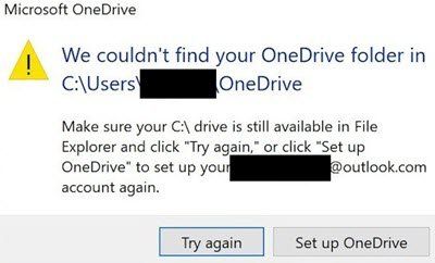 Не успяхме да намерим вашата папка OneDrive