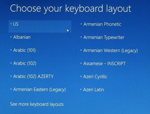 Mise à niveau de Windows 10 bloquée sur l'écran Choisissez votre disposition de clavier