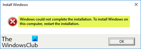 Windows ne peut pas terminer l'installation