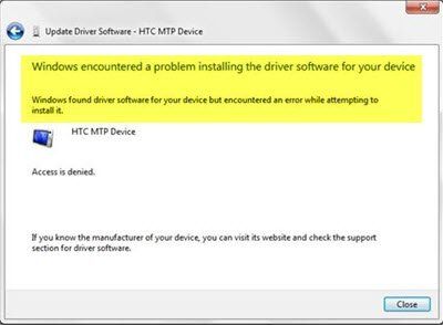 Windows a rencontré un problème lors de l'installation du logiciel du pilote pour votre appareil