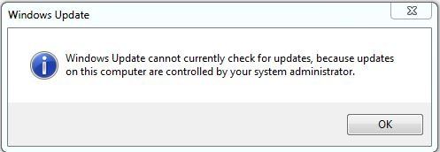 Windows Update ei voi tällä hetkellä tarkistaa päivityksiä, koska päivityksiä hallitaan