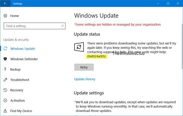 Windows 10 värskenduse viga 0x8024a105