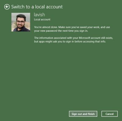 changer le compte Microsoft en compte local