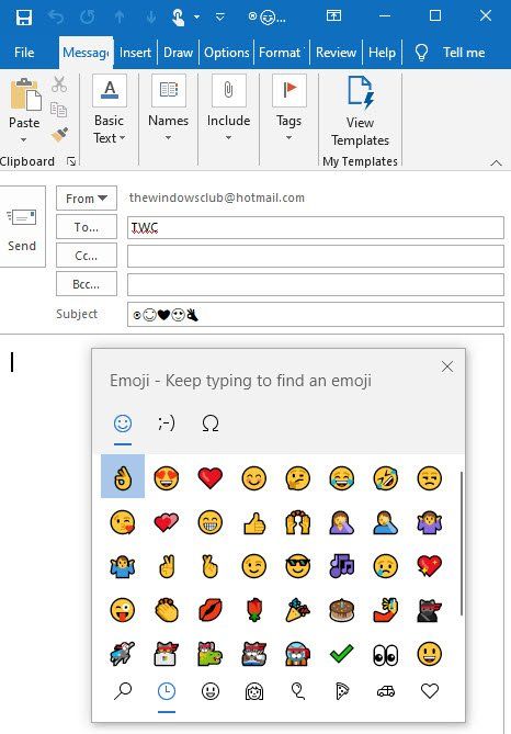 Comment insérer un emoji ou un caractère dans l'objet ou le corps d'un e-mail